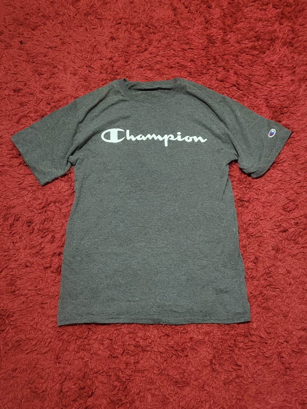 Dark grey champion logo tee mens size large